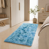 Teal Shaggy Rug Faux Fur Anti Slip Soft Fluffy Tie Dye
