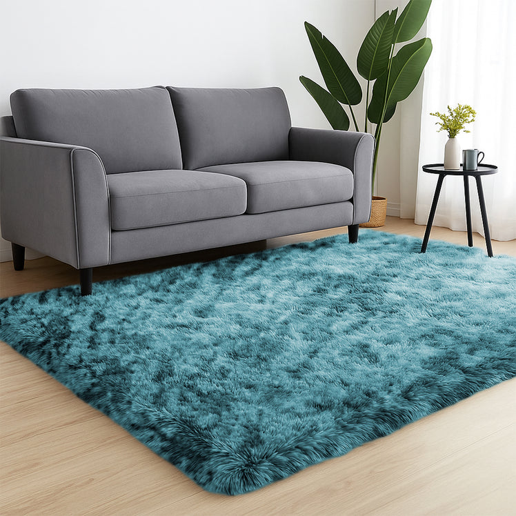 Faux Fur Anti Slip Soft Plush Shaggy Rug Tie Dye Teal