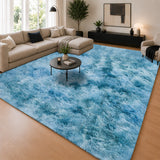 Teal Shaggy Rug Faux Fur Anti Slip Soft Fluffy Tie Dye
