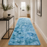 Teal Shaggy Rug Faux Fur Anti Slip Soft Fluffy Tie Dye