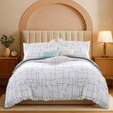 Tile Pattern Printed Reversible Duvet Cover Set White