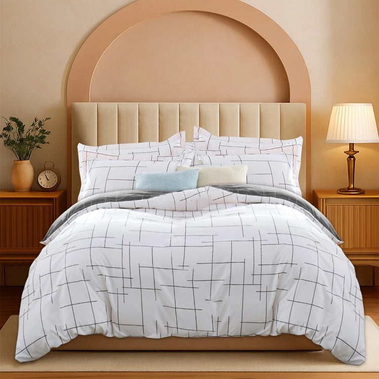 Tile Pattern Printed Reversible Duvet Cover Set White