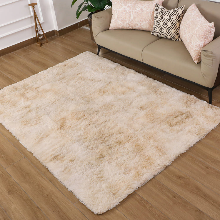Faux Fur Anti Slip Soft Plush Shaggy Rug Tie Dye Cream
