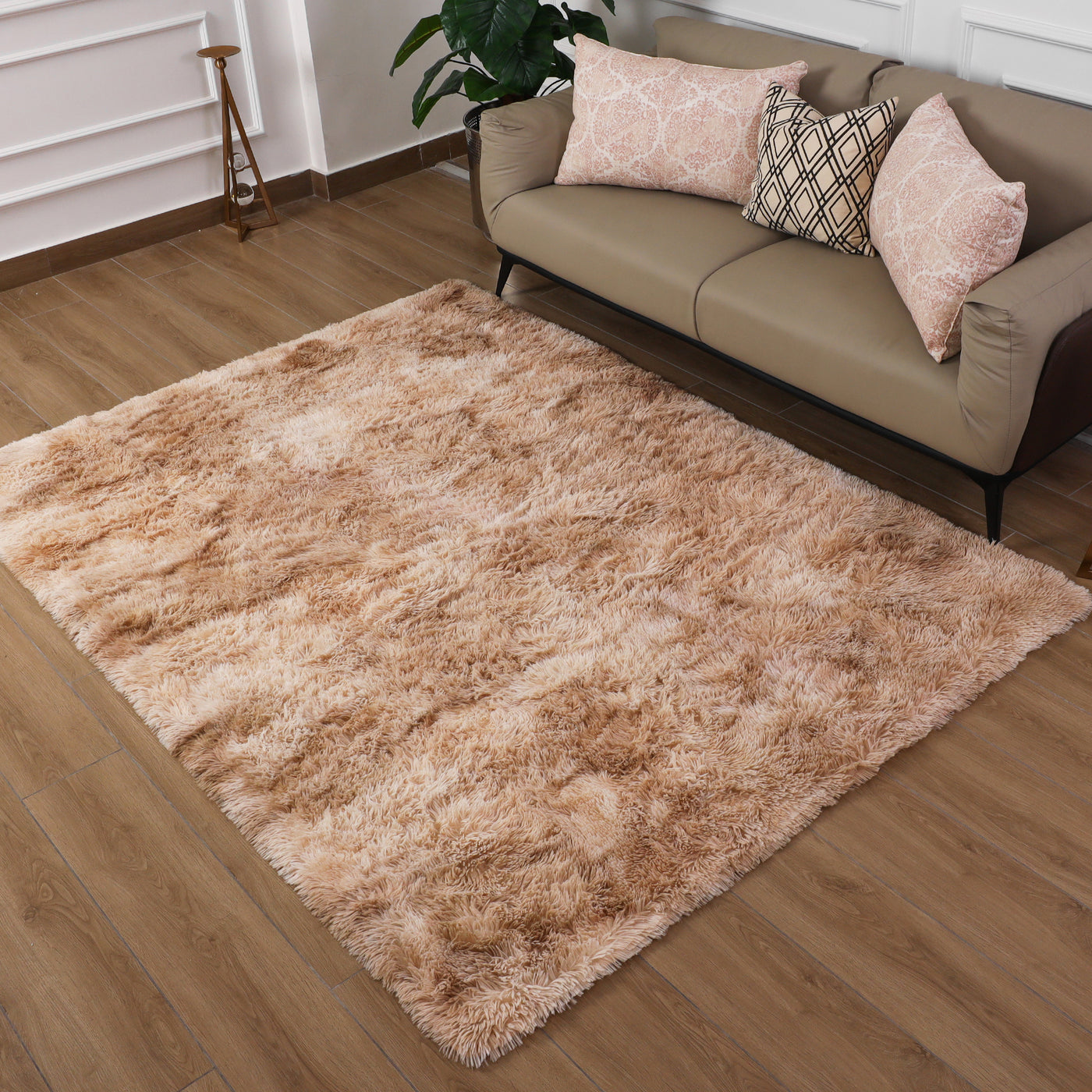 Faux Fur Anti Slip Soft Plush Shaggy Rug Tie Dye Beige
