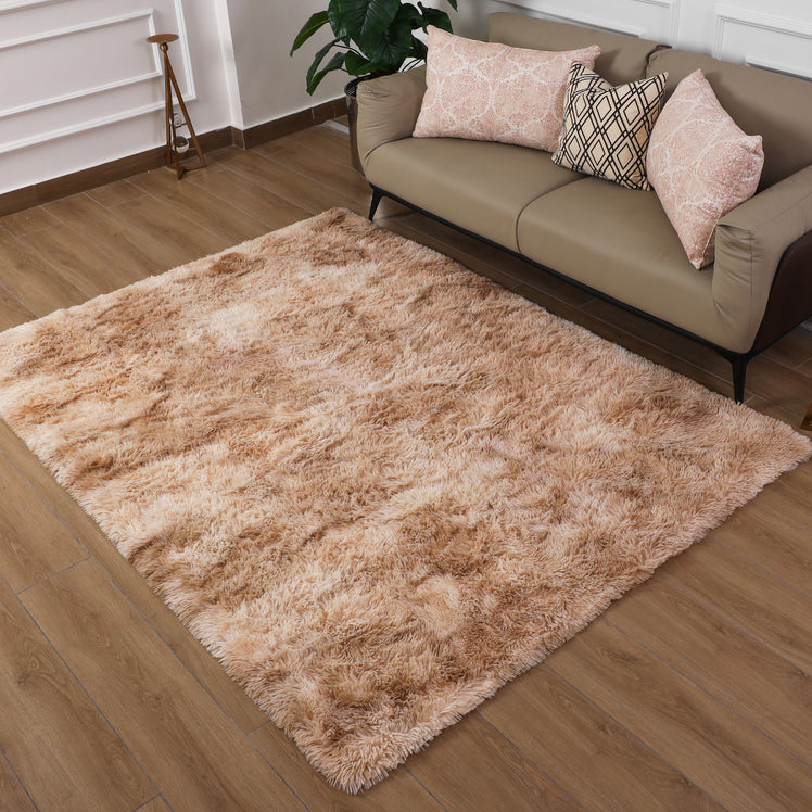 Faux Fur Anti Slip Soft Plush Shaggy Rug Tie Dye Beige