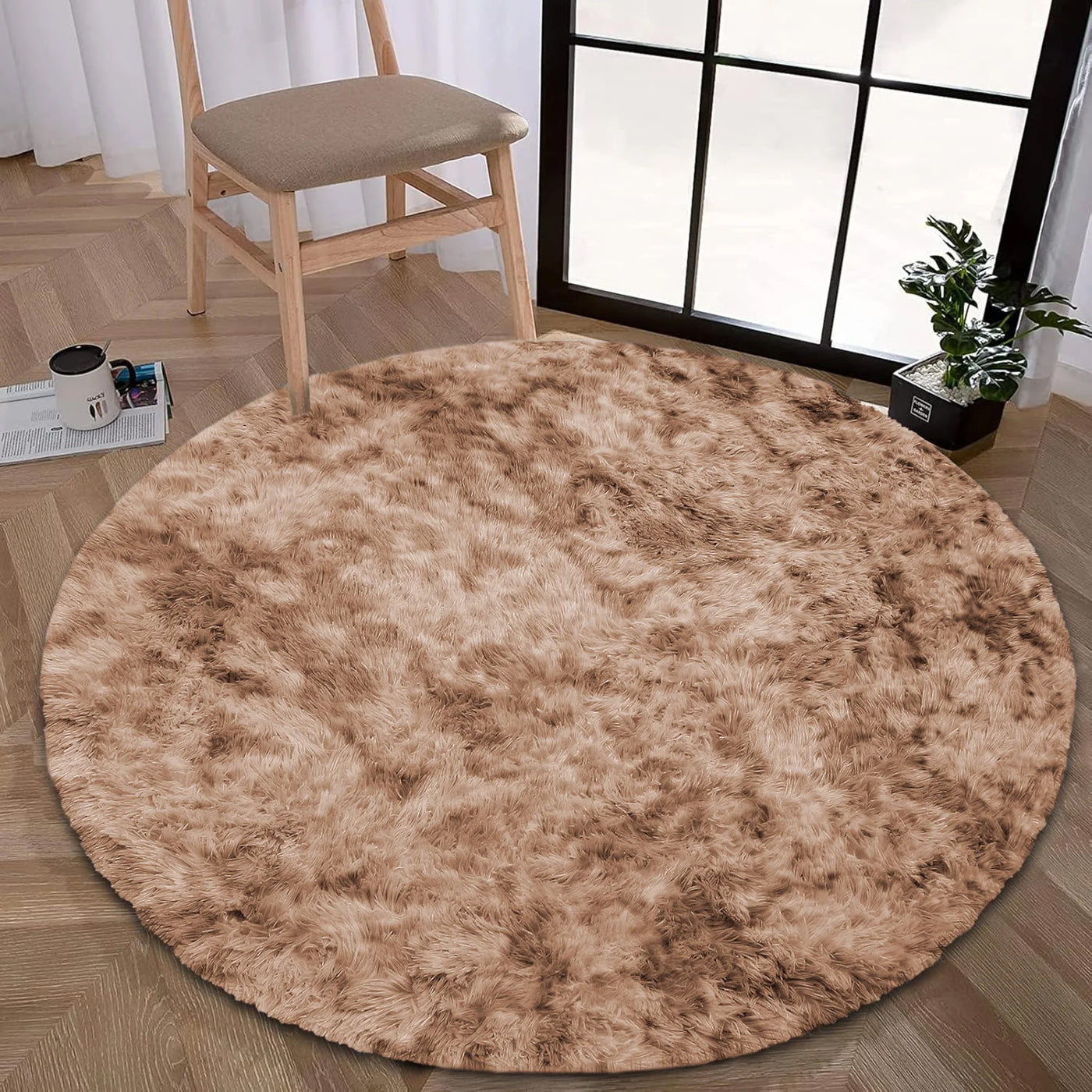 Faux Fur Anti Slip Soft Plush Shaggy Rug Tie Dye Beige