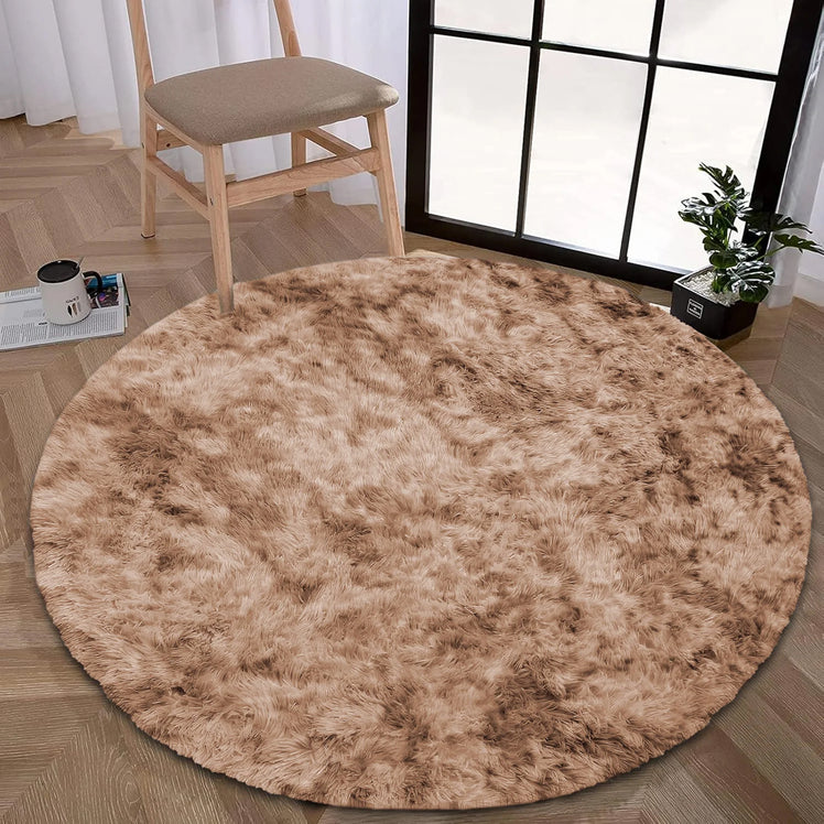 Faux Fur Anti Slip Soft Plush Shaggy Rug Tie Dye Beige