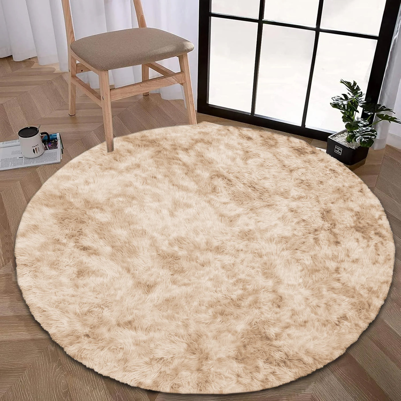 Faux Fur Anti Slip Soft Plush Shaggy Rug Tie Dye Cream