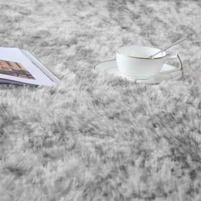 Faux Fur Anti Slip Soft Plush Shaggy Rug Tie Dye Light Grey