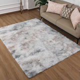 Faux Fur Anti Slip Soft Plush Shaggy Rug Tie Dye Light Grey