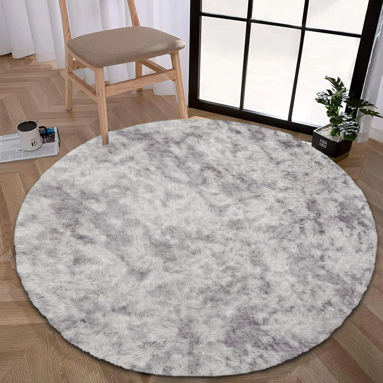 Faux Fur Anti Slip Soft Plush Shaggy Rug Tie Dye Light Grey