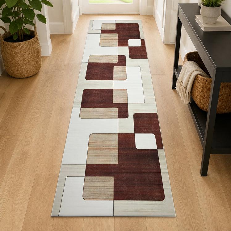 Modern Geometric Living Room Rug Brown, Beige & Cream