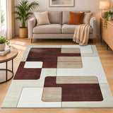 Modern Geometric Living Room Rug Brown, Beige & Cream