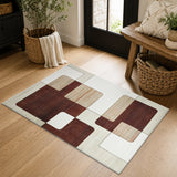 Modern Geometric Living Room Rug Brown, Beige & Cream