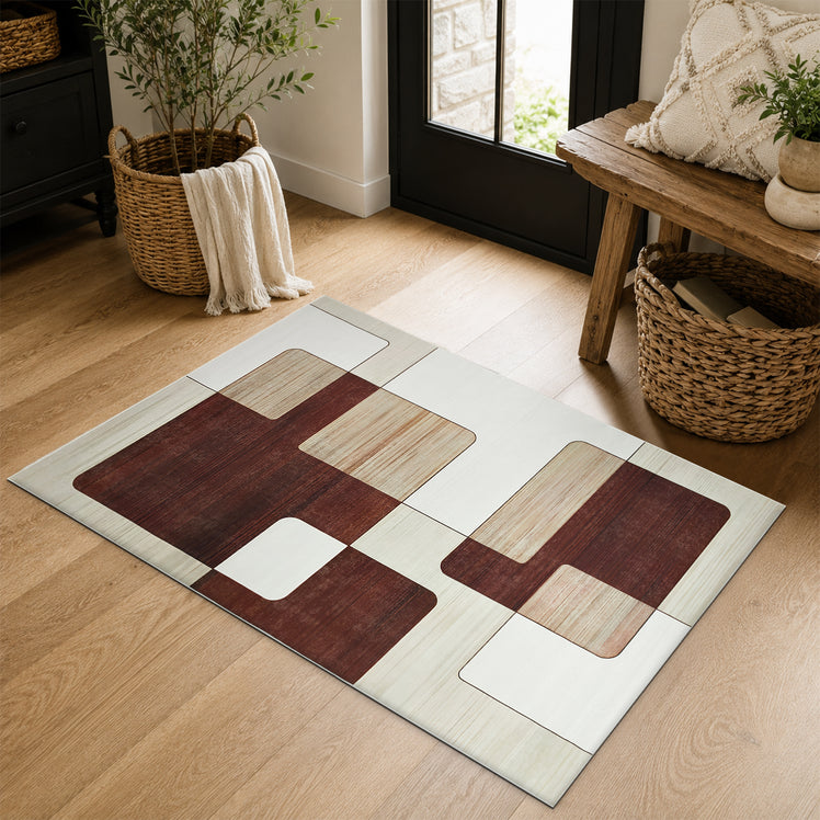 Modern Geometric Living Room Rug Brown, Beige & Cream