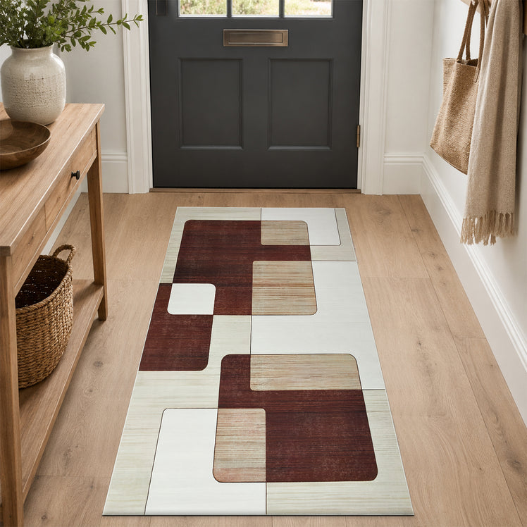 Modern Geometric Living Room Rug Brown, Beige & Cream