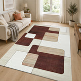 Modern Geometric Living Room Rug Brown, Beige & Cream