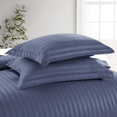 Stripe Washed Blue Duvet Cover Set With Pillowcases