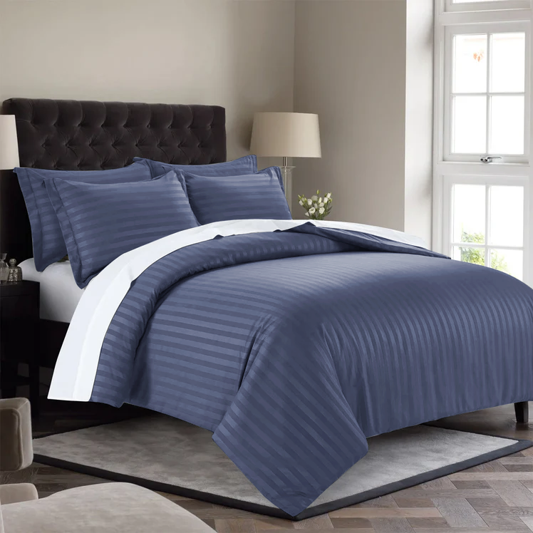 Stripe Washed Blue Duvet Cover Set With Pillowcases