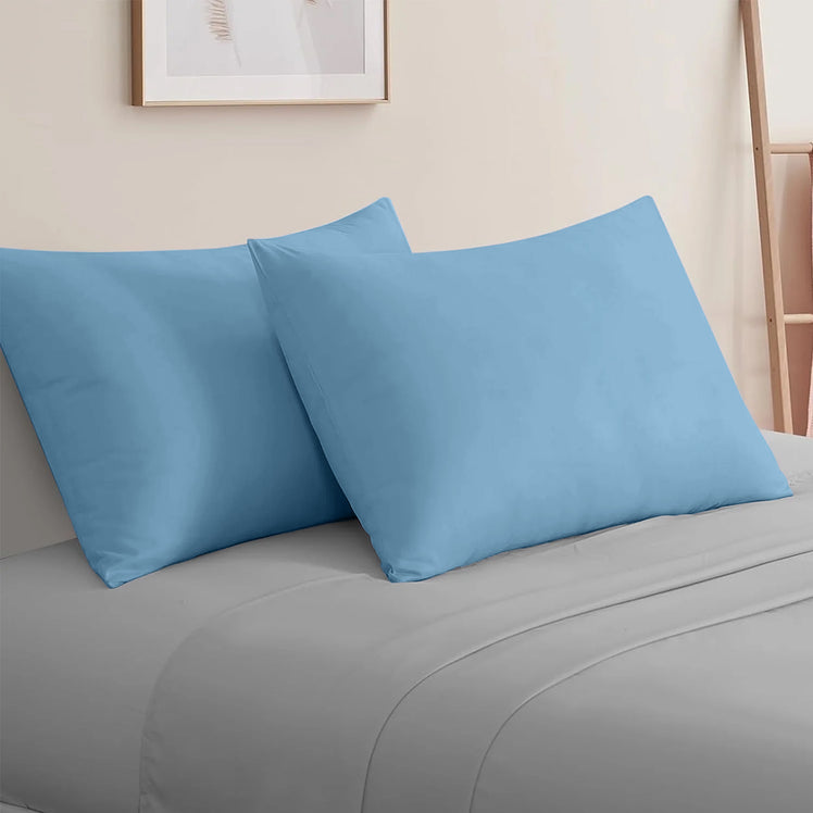 Washed Blue Pillow Cases Plain Pair