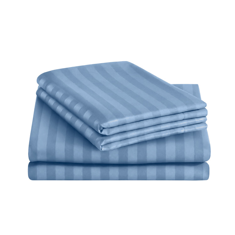 Stripe Washed Blue Duvet Cover Set With Pillowcases