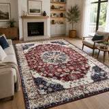 Traditional Persian Washable Rug Floral Medallion