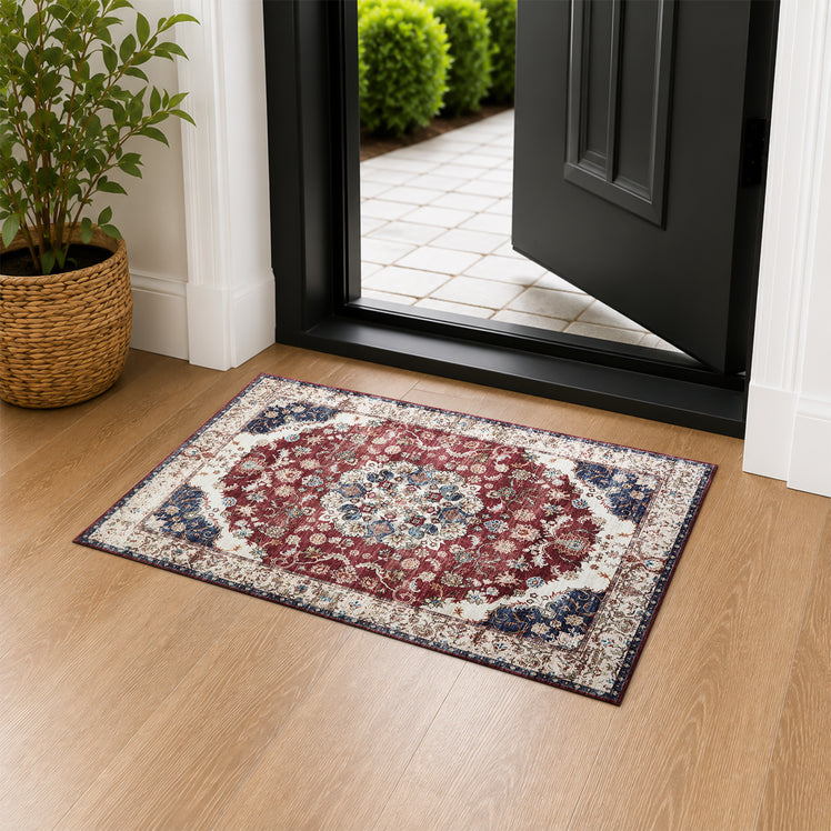 Traditional Persian Washable Rug Floral Medallion