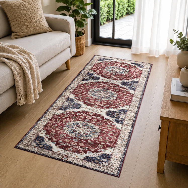 Traditional Persian Washable Rug Floral Medallion