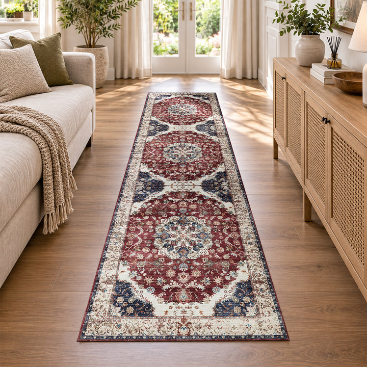 Traditional Persian Washable Rug Floral Medallion
