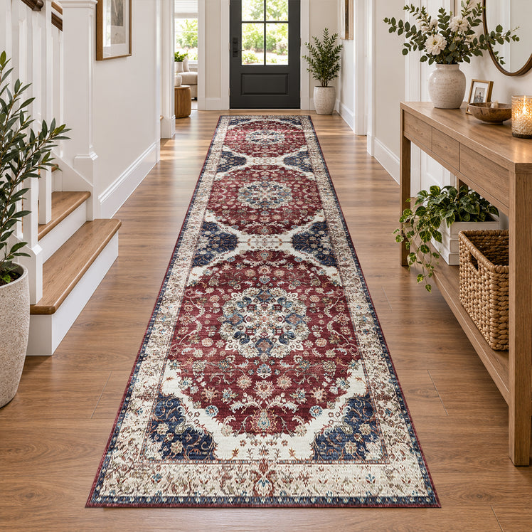 Traditional Persian Washable Rug Floral Medallion