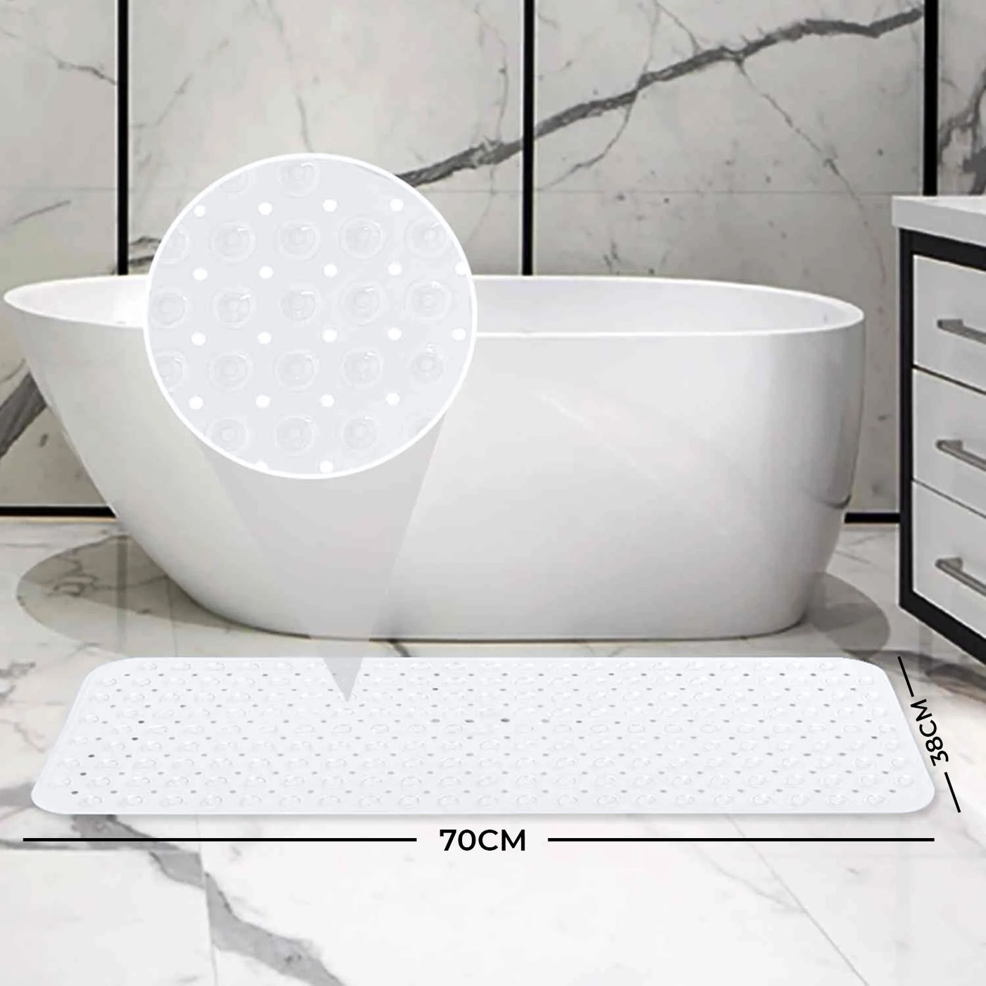 Anti-Slip Strong Suction PVC Rubber Bathroom Shower Mat White