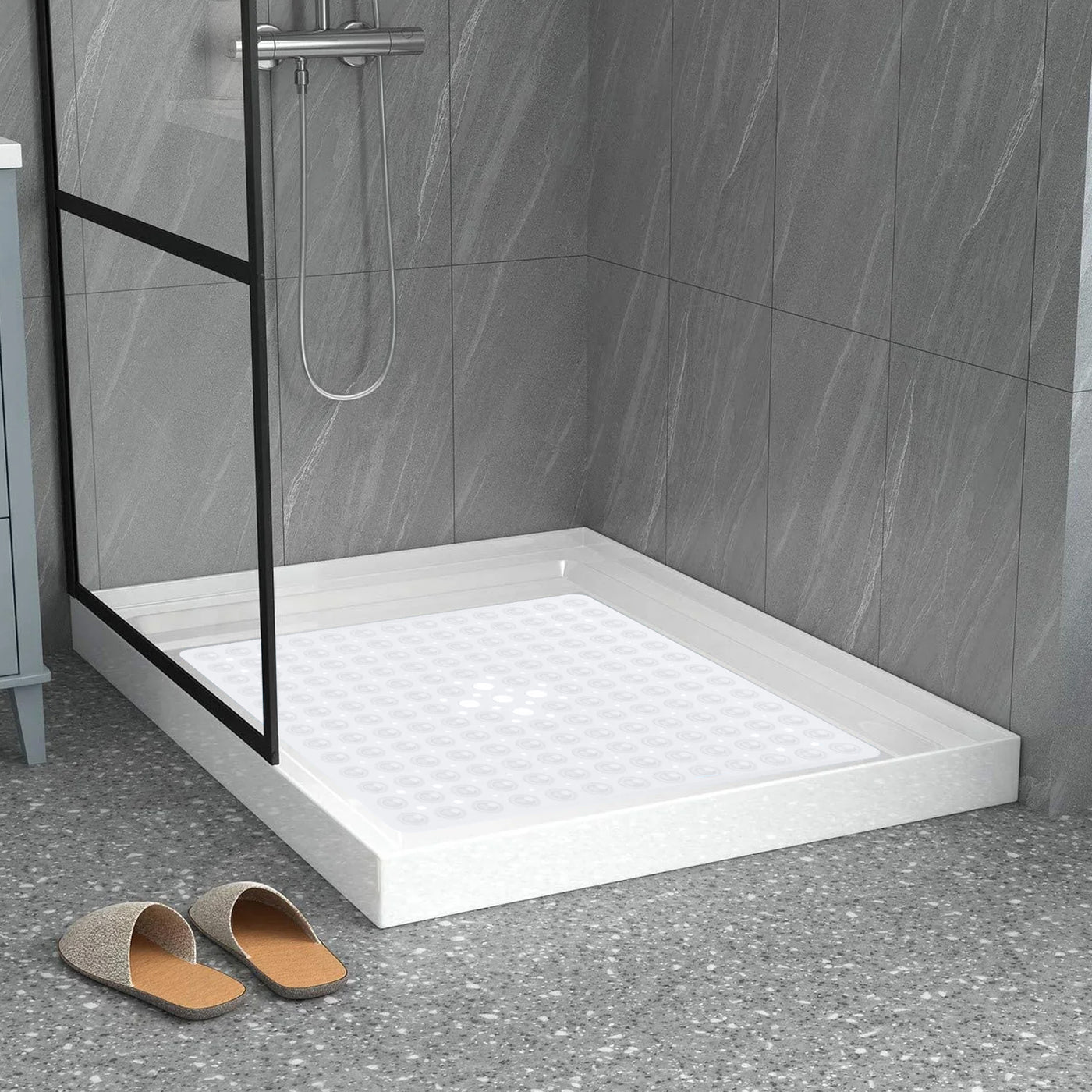 Anti-Slip Strong Suction PVC Rubber Bathroom Shower Mat White