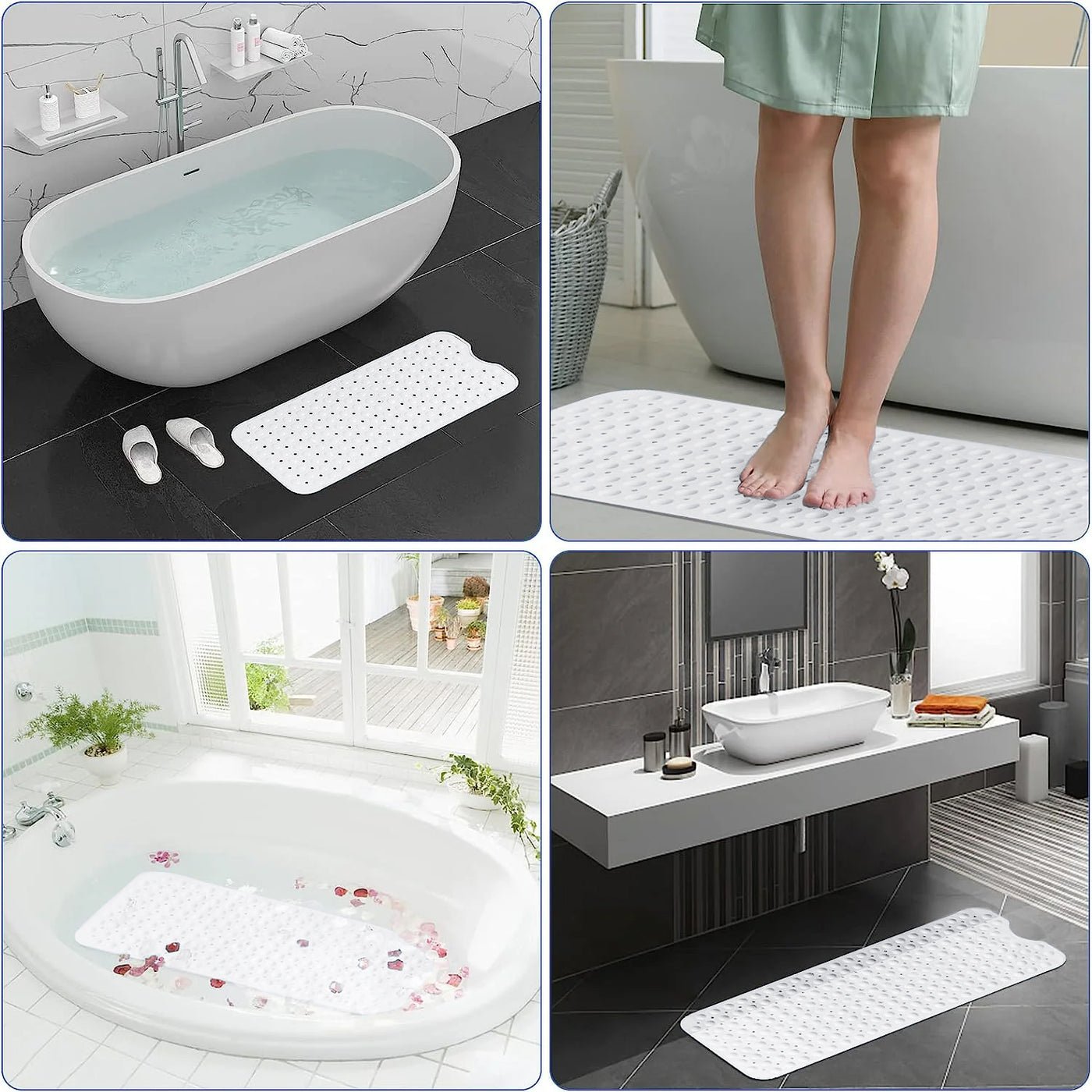 Anti-Slip Strong Suction PVC Rubber Bathroom Shower Mat White