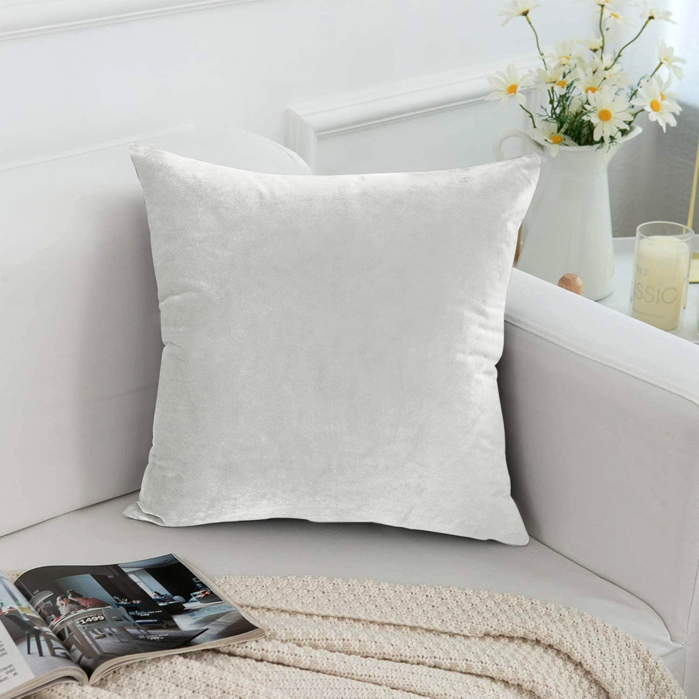 White Velvet Cushion Cover Cushion Fillers Pad