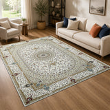 Traditional Persian Rug with Floral Medallion Design Beige & Cream