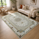 Traditional Persian Rug with Floral Medallion Design Beige & Cream