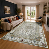 Traditional Persian Rug with Floral Medallion Design Beige & Cream