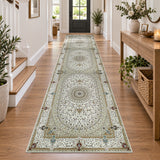 Traditional Persian Rug with Floral Medallion Design Beige & Cream