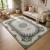 Traditional Persian Rug with Rosette Medallion Design Grey & Cream