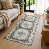 Traditional Persian Rug with Rosette Medallion Design Grey & Cream