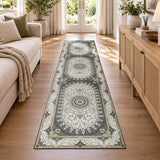 Traditional Persian Rug with Rosette Medallion Design Grey & Cream