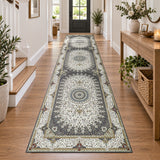 Traditional Persian Rug with Rosette Medallion Design Grey & Cream