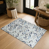 Area Rug Geometric Print Carpet Non Slip Soft Navy & Ivory