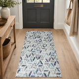 Area Rug Geometric Print Carpet Non Slip Soft Navy & Ivory