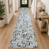Area Rug Geometric Print Carpet Non Slip Soft Navy & Ivory