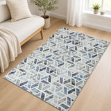 Area Rug Geometric Print Carpet Non Slip Soft Navy & Ivory