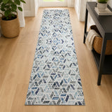 Area Rug Geometric Print Carpet Non Slip Soft Navy & Ivory