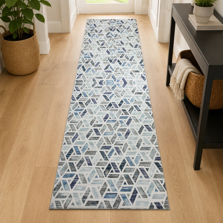 Area Rug Geometric Print Carpet Non Slip Soft Navy & Ivory