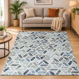 Area Rug Geometric Print Carpet Non Slip Soft Navy & Ivory