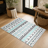 Morocco Style Living Room Printed Area Rug Teal & White